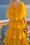 Astra V-Neck Tiered Pleated Long Chiffon Evening Dress - 6
