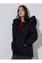 Black Longline Regular Fit Padded Coat with Faux Fur Hood