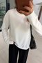 Crew Neck Long-Sleeve Basic Ecru T-Shirt - 2