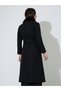 Black Regular Fit Wool-Like Coat with Faux Fur Collar - 5