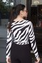 Sheer Long-Sleeved Blouse with Zebra Print, Black - 6