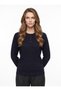 Women's Mother-Style Boat Neck Knit Sweater with Button-Front Front and Sleeves, Navy Blue
