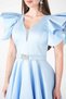 Taffeta Fabric Shoulder Ruffle Midi Dress - Baby Blue - 3