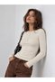 Beige Ribbed Henley Long Sleeve T-Shirt