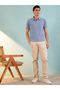 Light Blue Self Design Polo Neck Regular T-Shirt - 6