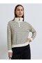Cream Striped Quarter Zip Long Sleeve Polo T-Shirt
