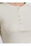 Beige Ribbed Henley Long Sleeve T-Shirt - 4