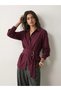 Burgundy Cotton Poplin Wrap Shirt with Belt - 2