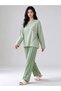 Green Striped Straight Leg Lounge Set with Long Sleeve Top - 3