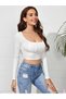 Black Women's Ruched Bust Solid Crop Top - 2