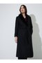Black Regular Fit Wool-Like Coat with Faux Fur Collar - 3