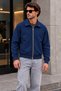 Men's Navy Blue Jacket with Zipper and Zippered Pockets - 2