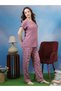 Lilac Short Sleeve V-Neck Top And Floral Print Pyjama Set - 2