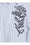White Striped Floral Embroidery Oversized Shirt - 3