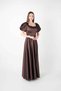 Satin Fabric Square Collar Evening Dress with Flounce Detail - Brown - 3