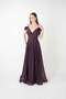 Glitter Fabric Boat Neck Evening Dress - Patlican Purple - 2