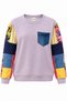 Women's Blouse, Women's Sweatshirt, Women's Sweatshirt with Patchwork Detail on Sleeves, Pastel Turquoise Sweatshirt - 4