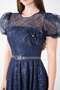 Lace Sequin Fabric Balloon Sleeve Dress - Dark Blue - 4