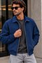 Men's Navy Blue Jacket with Zipper and Zippered Pockets - 3