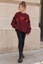 Burgundy Girls' Pom-Pom Detail Sequin-Embellished Crew Neck Knit Sweater 25100 - 2