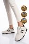 White and Black Lace-Up, Thick Sole, Unisex Walking and Athletic Sneakers Foor