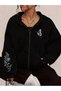 Cardigan - Black Printed Winter Oversized Hooded Zippered Pocketed Cardigan Unisex Clothing