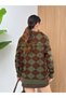 Women's Khaki Coffee Diamond Patterned 2-Piece Sports Sweatshirt Set with Scarf NK440 - 6
