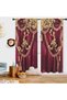 Red Burgundy Vintage Printed Window Curtains, Flat Panel for Bedroom - 4