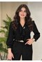 Women's Blouse with Ruffle Detail, Brooch, Shirt Collar, and Puff Sleeves SUN668