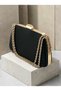Black Satin Women's Evening Clutch Bag with Gold Accents and Chain Strap—Perfect for Weddings, Engagements, and Graduations - 2