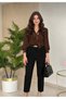 Women's Blouse with Ruffle Detail, Brooch, Shirt Collar, and Puff Sleeves SUN668 - 2