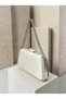 Ecru Cream Satin Women's Evening Clutch Bag with Silver Accents and Chain Strap for Weddings, Engagements, and Graduations - 5