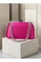 Fuchsia Pink Satin Women's Evening Clutch Bag with Silver Accents and Chain Strap for Weddings, Engagements, and Graduations - 3