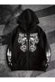 Cardigan - Black Printed Winter Oversized Hooded Zippered Pocketed Cardigan Unisex Clothing