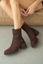 Women's Boots with Block Heels and Side Accents - BROWN SUEDE - 2