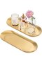 HASTHIP® 2Pcs Large Gold Stainless Steel Rectangular Trays, Multipurpose Decorative Organizer for Ba