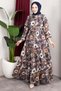 Floral Patterned Viscose Dress Brown