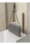 Gray Satin Women's Evening Clutch Bag with Silver Accents and Chain Strap—Perfect for Weddings, Engagements, and Graduations - 5