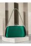 Green Satin Women's Evening Clutch Bag with Silver Accents and Chain Strap for Weddings, Engagements, and Graduations - 6