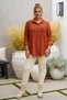 Italian Orange Shirt with Shirt Collar, Long Sleeves, Floral Appliqué, and Fine-Corded Fabric Woven Shirt, Size 77 70 - 6