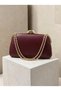 Burgundy Matte Leather Chain-Strap Women's Evening Clutch Purse with Gold Accents for Weddings and Engagements - 3