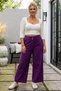 Italian Burgundy Elasticated Hem Wide-Leg Corduroy Oversized Woven Pants 102 68 - 5