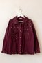 Italian Burgundy-Collared, Sleeve-Cuffed, Metal-Buttoned, Pre-Washed, Sequin-Decorated Gabardine-Woven Jacket 70 65 - 2