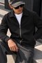 Men's Black Polo Collar Zipper Jacket - 4