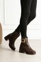 Women's Brown Mid-Heel Comfortable Boots with Gold Buckles and a Zipper - 2