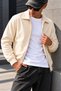 Men's Beige Polo Collar Zipper Jacket - 5