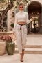 Italian Ecru Pocketed, Belted, Elasticated Hem, Harem-Style Pants with Jacquard Woven Velvet, Size 94 70 - 6