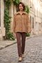 Italian Camel-Colored Gabardine Woven Jacket with Cuffs, Sleeves, Metal Buttons, and Washable Sequins 70 65 - 7