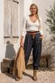 Italian-Style Black-Pocketed, Belted, Elasticated Hem, Wide-Leg Jacquard Woven Pant 94 70
