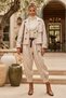 Italian Ecru Jacket with Collar, Pockets, Belt, and Elastic Waistband; Jacquard Woven Velvet Top and Bottom Set, Sizes 64-94, 64-70 - 4